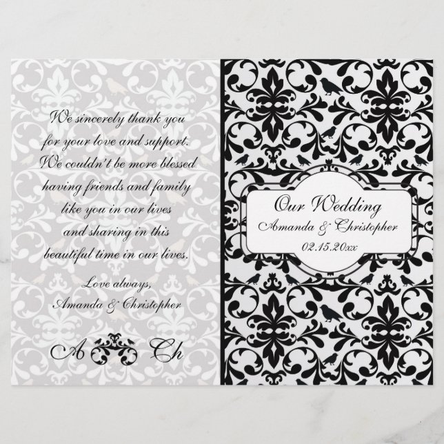 Programme mariage damassé noir blanc Flyer (Devant)