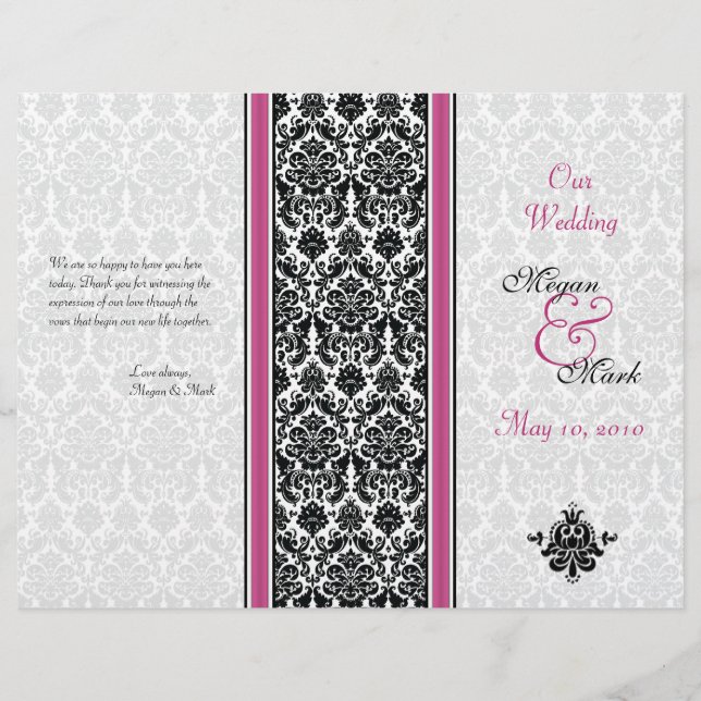 Programme Mariage damassé rose et noir (Devant)