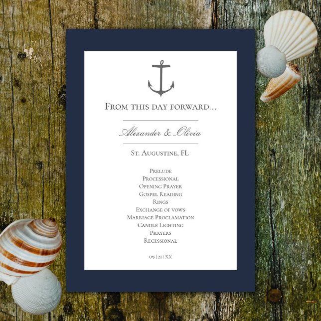 Programme Mariage d'Ancres nautiques simple | Bleu Marine (Navy Simple Nautical Anchor Wedding Program)