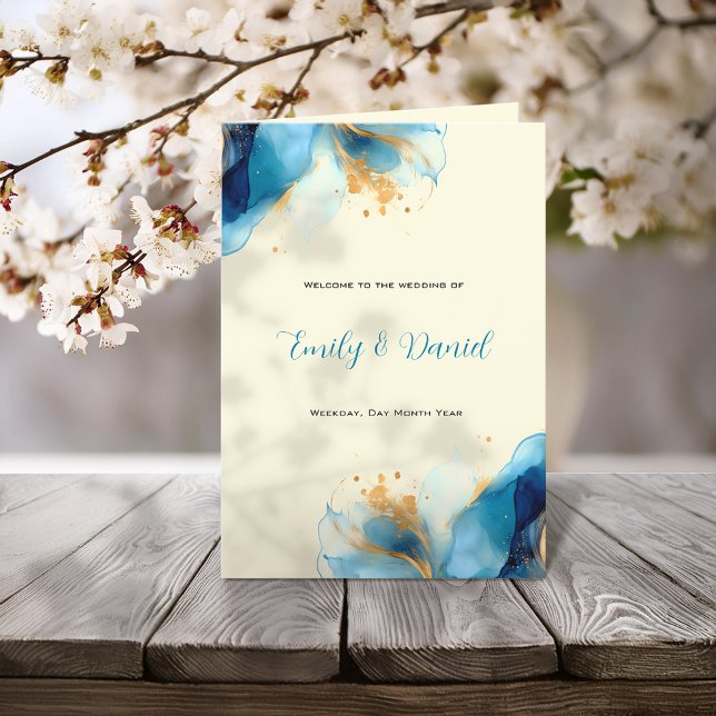 Programme Mariage d'aquarelle bleu et or Abstrait (Créateur téléchargé)