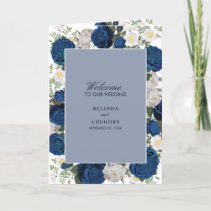 Programme Mariage d'aquarelle bleu floral Ordre de service