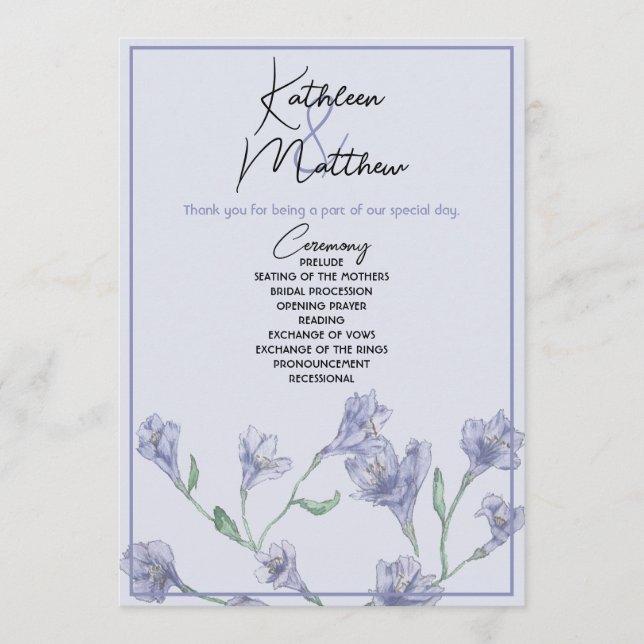 Programme Mariage d'aquarelle bleu foncé (Devant)