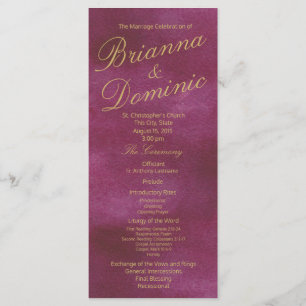 Programme Mariage d'aquarelle canneberge et or