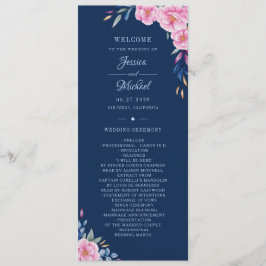 Programme Mariage d'aquarelle florale bleu marine