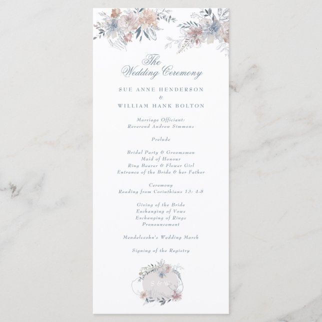 Programme Mariage d'aquarelle romantique à couronne florale (Devant)