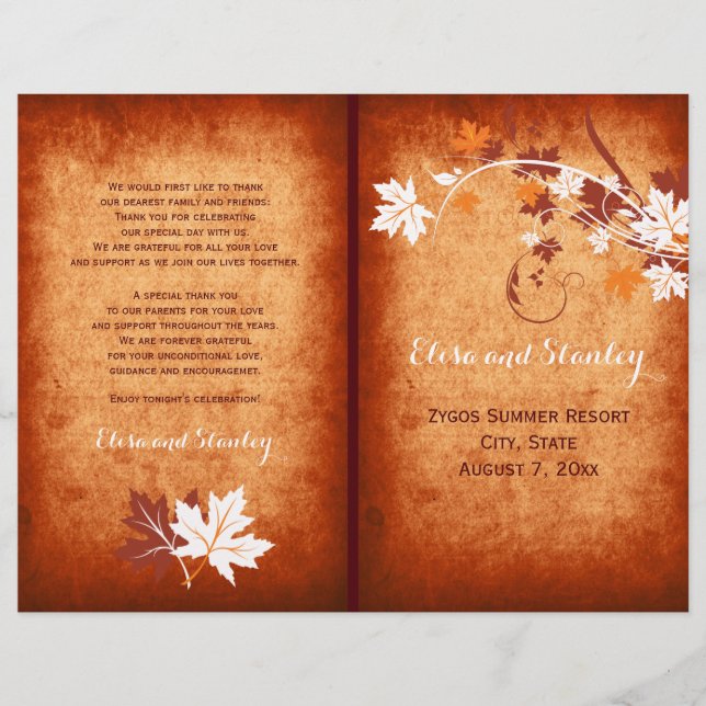 Programme mariage de automne orange feuille Maple (Devant)