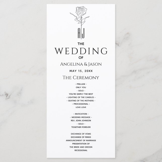 Programme Mariage de calligraphie moderne simple (Devant)