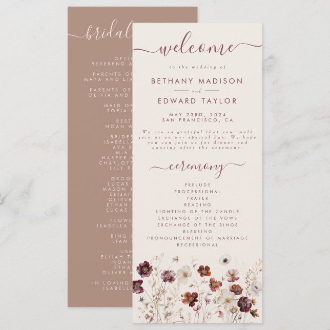 Programme Mariage de champ Fleur sauvage d'automne (Devant / Derrière)