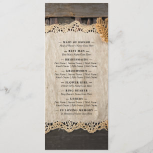 Programme Mariage de charme rustique Burlap & Lace Barn Wood