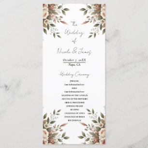 Programme Mariage de coin floral élégant vert olive et blanc
