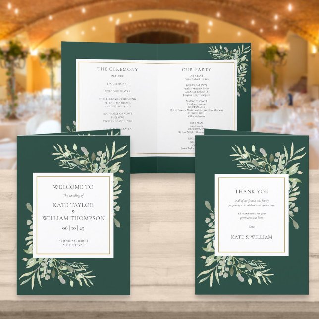 Programme Mariage De Foliage Vert Émeraude Et Vert Or (Créateur téléchargé)