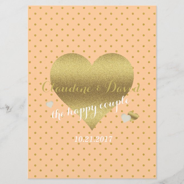 Programme Mariage De La Cérémonie Peach And Gold Polka Dot (Devant)