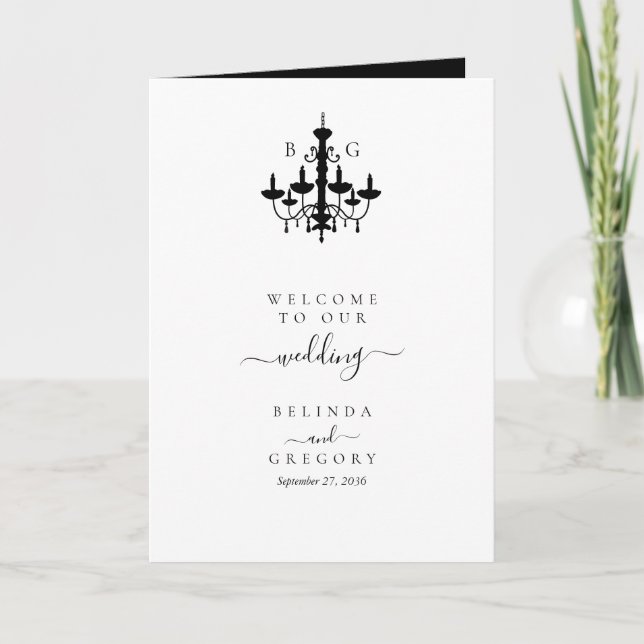 Programme Mariage de lustre blanc noir Ordre de service (Devant)