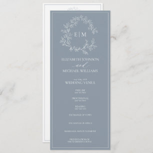 Programme Mariage de monogramme moderne Dusty Blue Leafy Cre