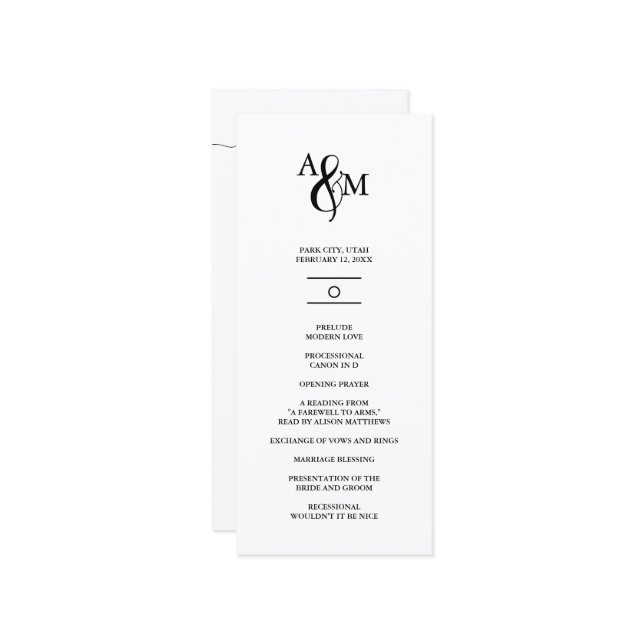 Programme Mariage de monogramme noir et blanc moderne (Devant/Arrière en situation)