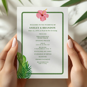 Programme Mariage de plage aux fleurs roses et vertes tropic