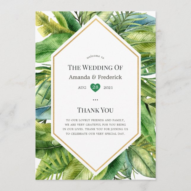 Programme Mariage de plage tropical d'été à l'aquarelle (Devant)