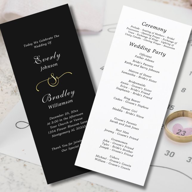 Programme Mariage de script minimal noir blanc élégant (Créateur téléchargé)