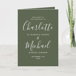 Programme Mariage de script Olive Green Elegant