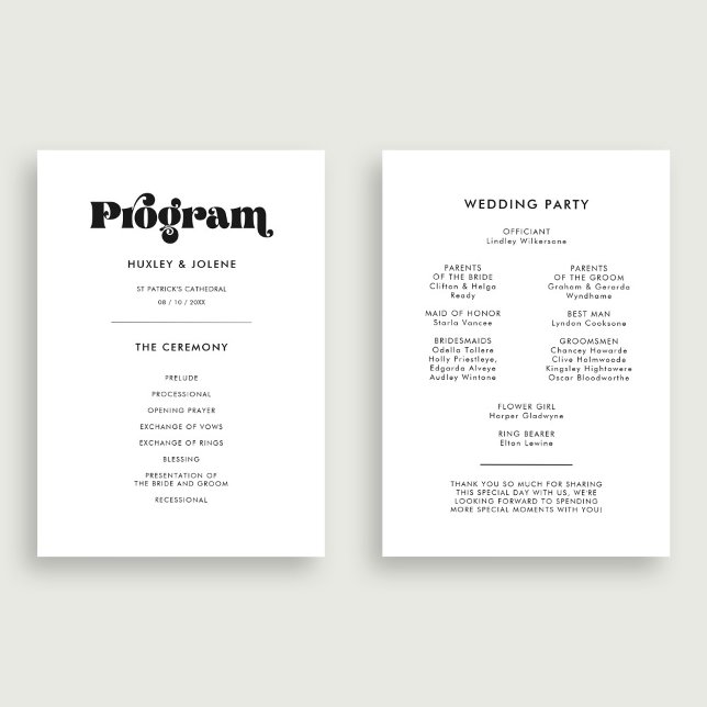 Programme mariage de script rétro vintage (Créateur téléchargé)