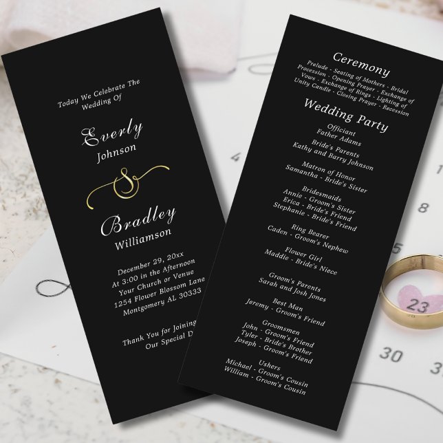 Programme Mariage de script simple noir blanc élégant (Créateur téléchargé)