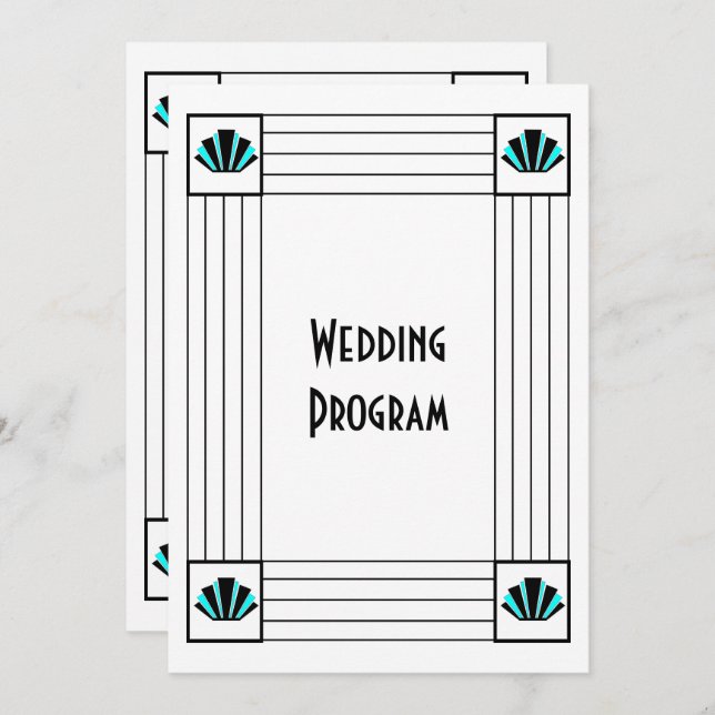 Programme Mariage design Art déco bleu (Devant / Derrière)