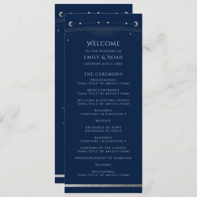 Programme Mariage d'espace mystique bleu argent Sun Star Moo (Devant / Derrière)