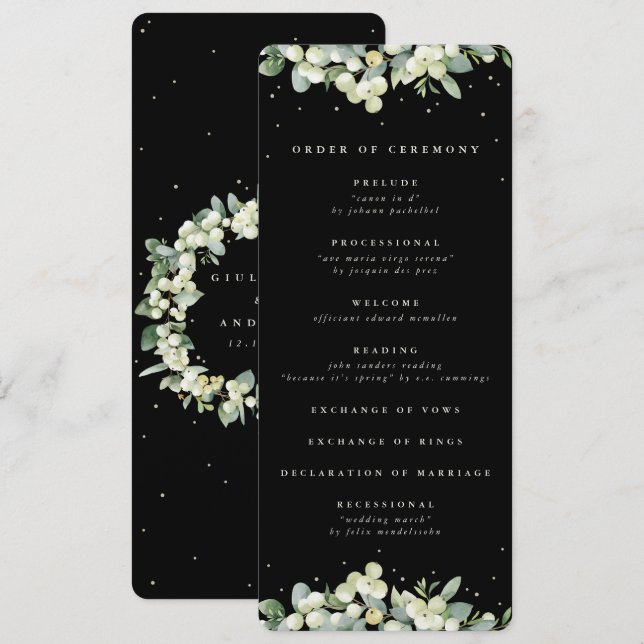 Programme Mariage d'hiver Elégant Black Snowberry+Eucalyptus (Devant / Derrière)