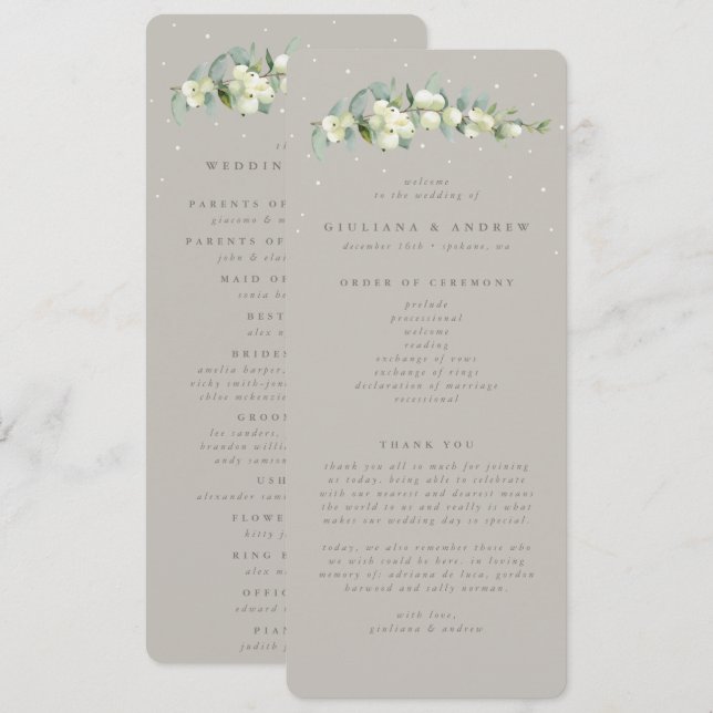 Programme Mariage d'hiver Greige Snowberry+Eucalyptus (Devant / Derrière)