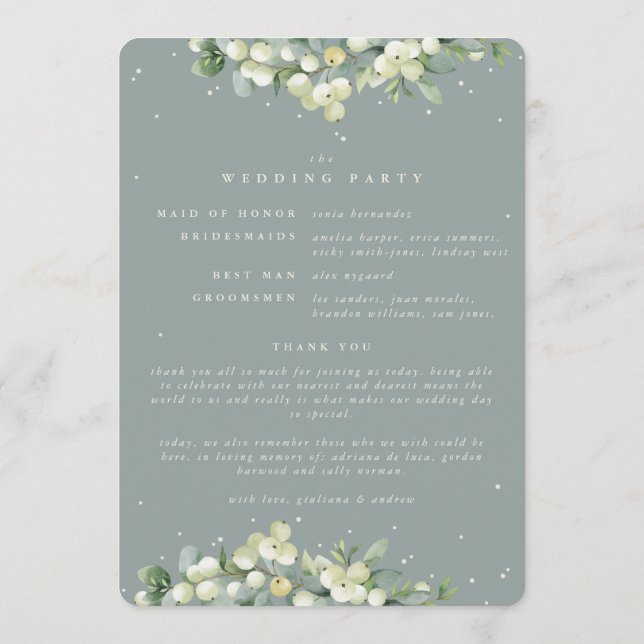 Programme Mariage d'hiver Seafoam Green Snowberry+Eucalyptus (Dos)
