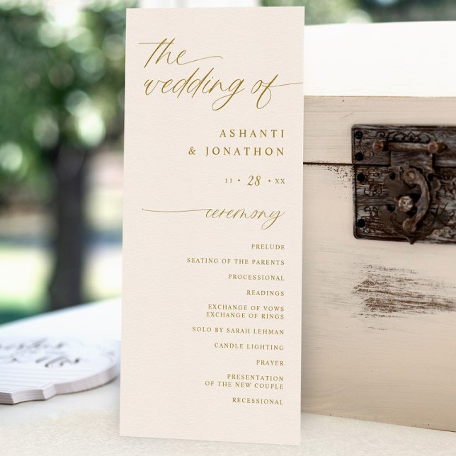 Programme Mariage doux romantique écriture Ivory et Or (Gold and ivory wedding programs - soft delicate romantic script )