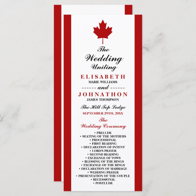 Programme Mariage du drapeau canadien (Devant / Derrière)