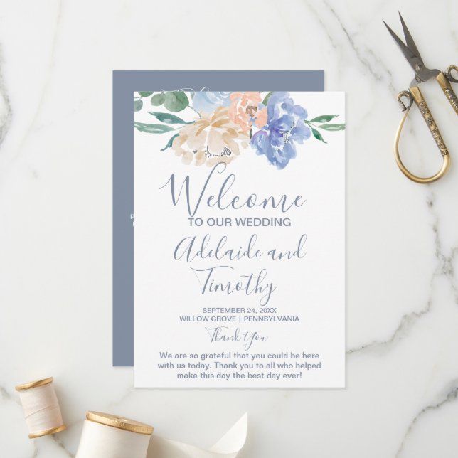 Programme Mariage Dusty Blue Florals (Devant/Arrière en situation)