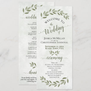 Programme Mariage Élégant à l'Aquarelle Rustique de Sauge