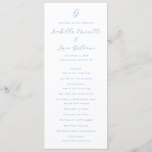 Programme Mariage élégant bleu et blanc de style côtier chic