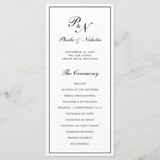Programme Mariage élégant classique noir et blanc (Devant)