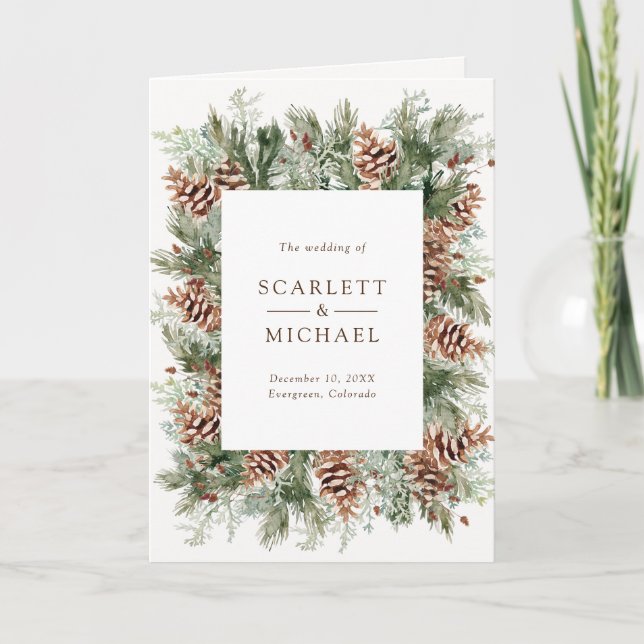 Programme Mariage Élégant de Verdure d'Hiver (Devant)