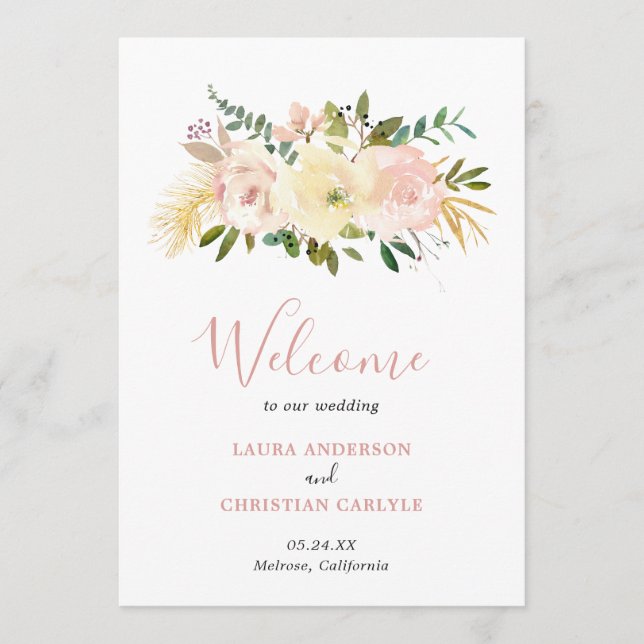 Programme Mariage Élégant Fleurs Rose Tendre (Devant)