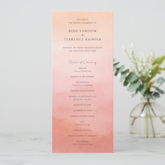Programme Mariage Élégant Moderne de Style Côtier Corallien (Debout devant)