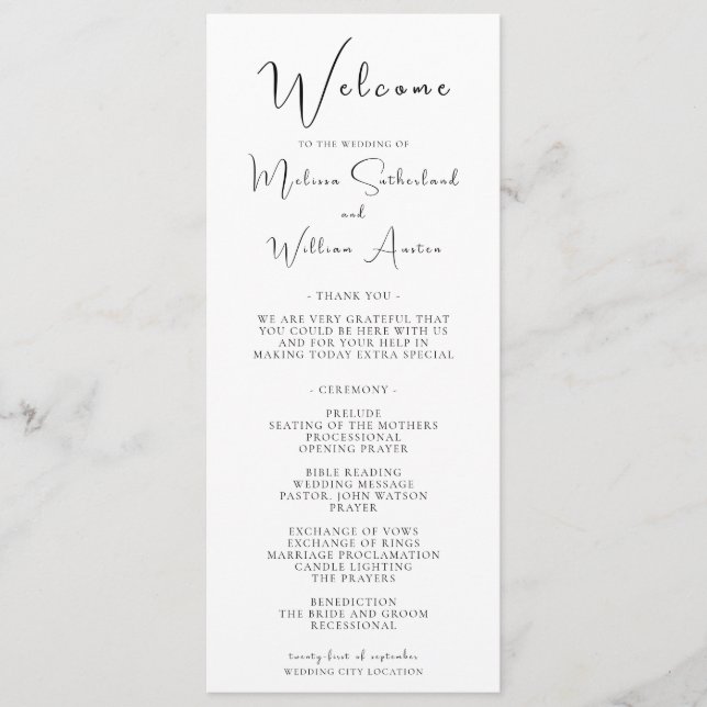 Programme Mariage Élégant Moderne Noir & Blanc (Devant)