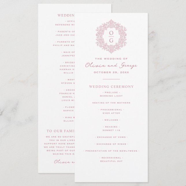 Programme Mariage Élégant Rose Héritage (Devant / Derrière)
