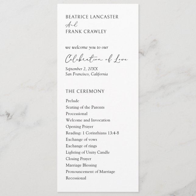 Programme Mariage Élégant Typographie Moderne (Devant)