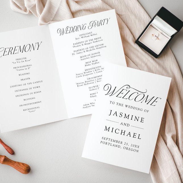 Programme Mariage Élégant Typographie Noir Moderne (Créateur téléchargé)