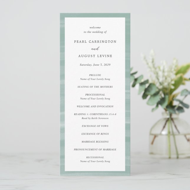 Programme Mariage Élégant Vert Atténué Chic Côtiers (Debout devant)