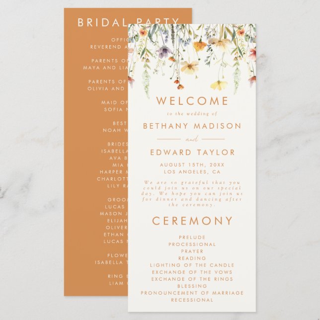Programme Mariage Fleur sauvage rustique (Devant / Derrière)
