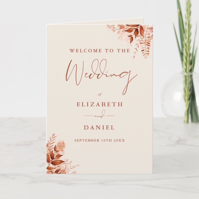 Programme Mariage Floral Automne Rustique Script  (Devant)