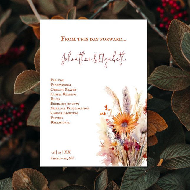 Programme Mariage floral Boho d'automne | Blanc (Autumn Boho Floral White Wedding Program)