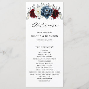Programme Mariage floral d'ivoire blanc bleu ardoise 