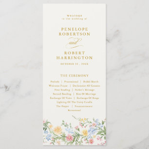 Programme Mariage Floral Doré Orné au Pastel Doux