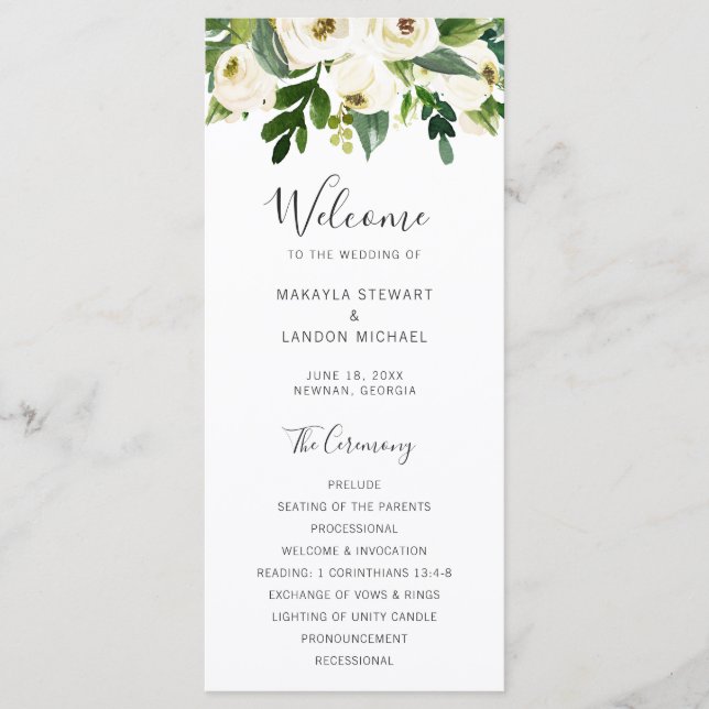 Programme Mariage Floral Élégant avec du Vert (Devant)